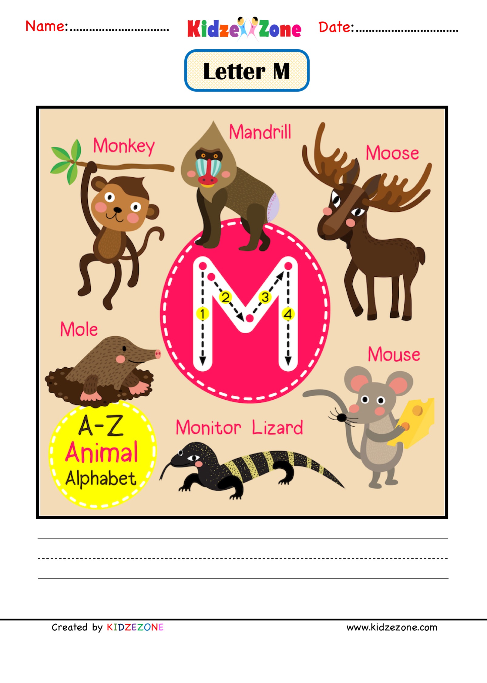 Kindergarten Letter M Animal Picture Cards Worksheet