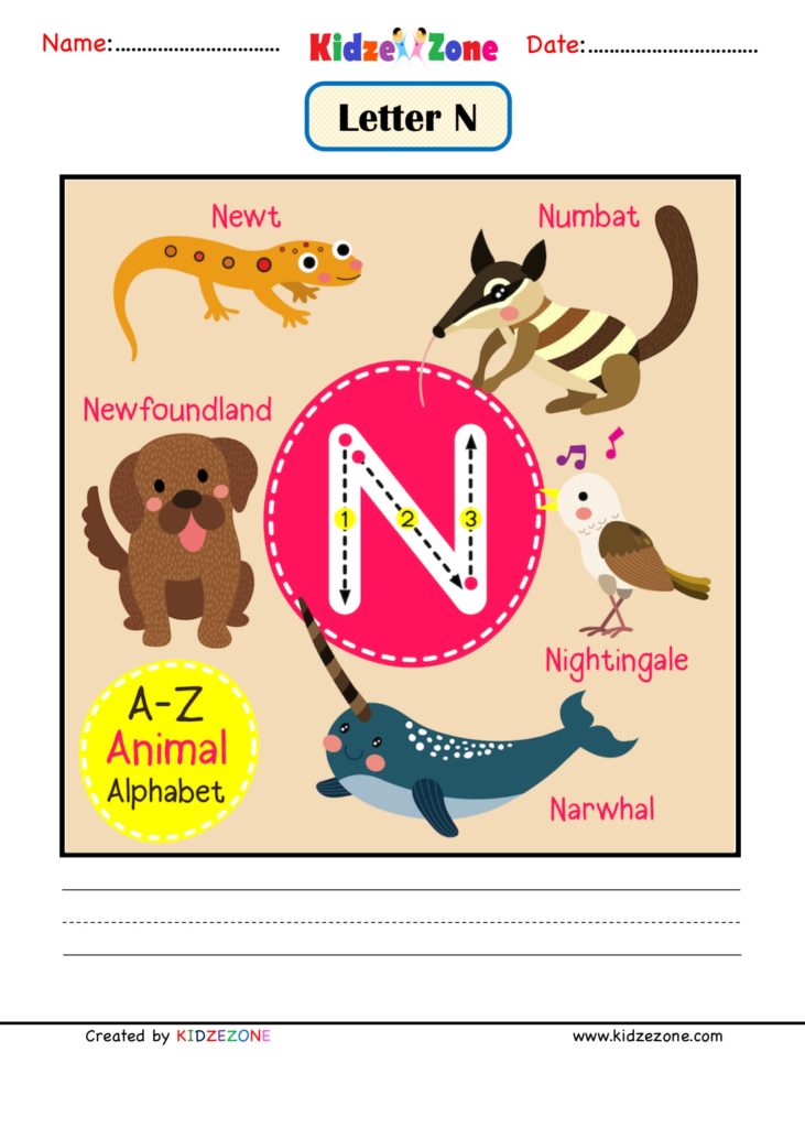 Kindergarten Letter N Picture Card worksheet