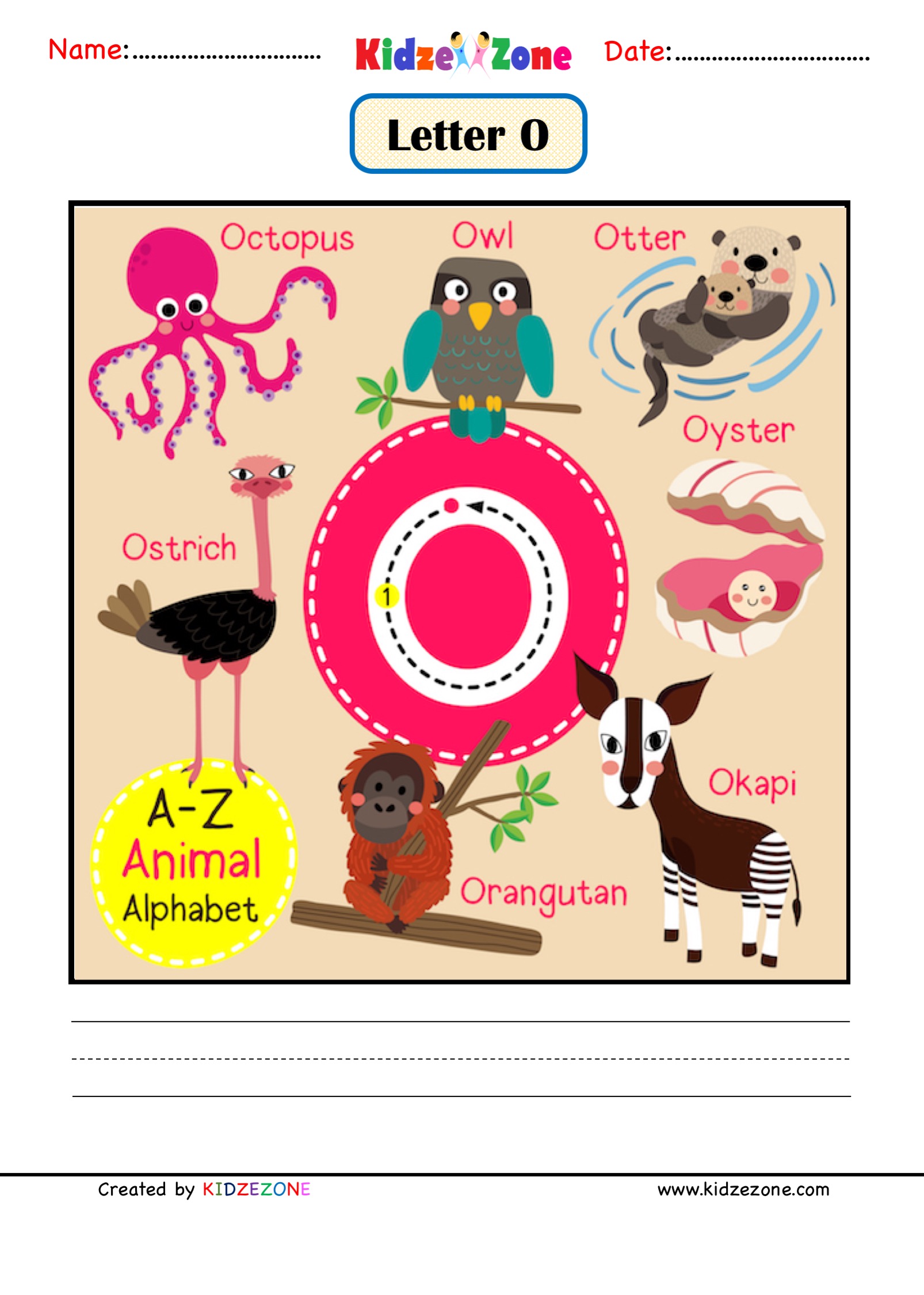 Kindergarten Letter O Animal Picture Cards Worksheet