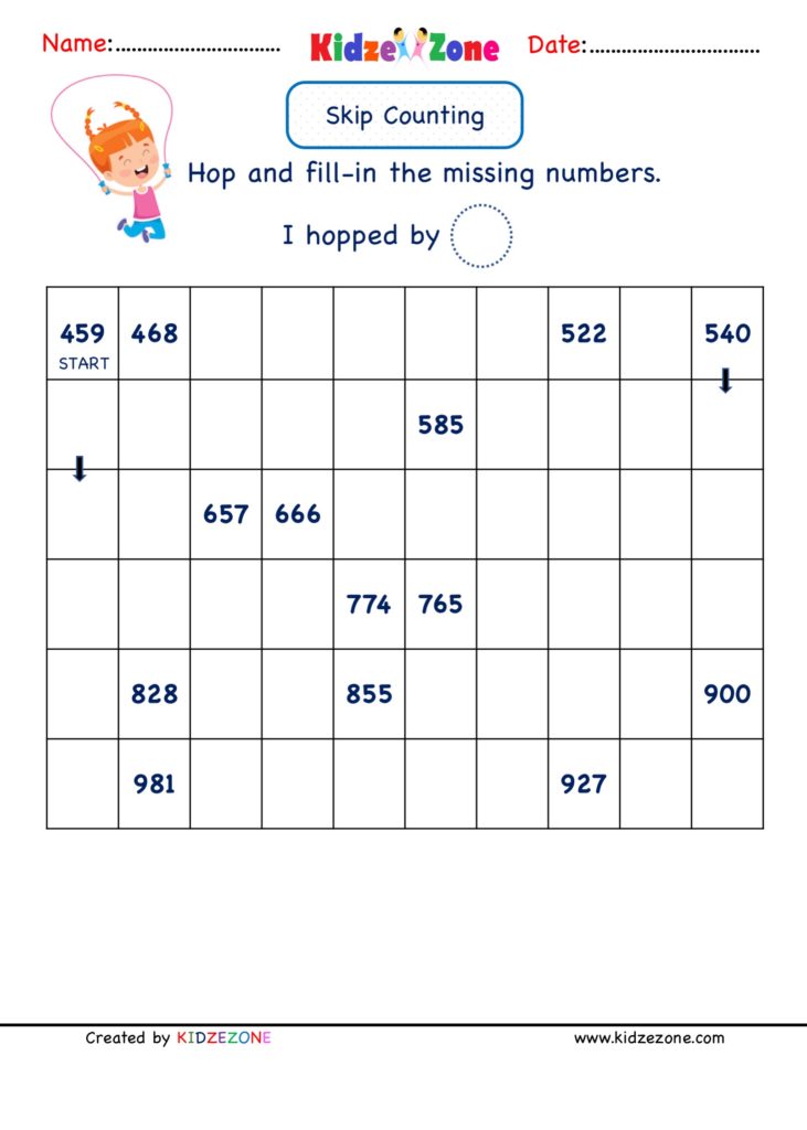 Math number Skip Counting by 9, range 439 to 999