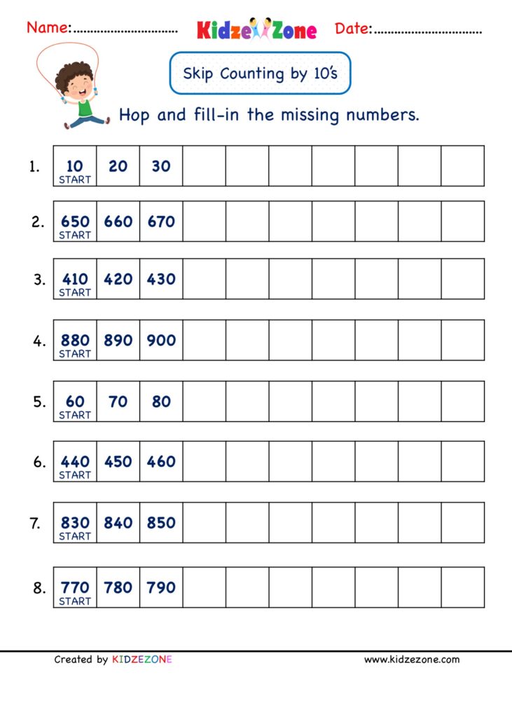 Math number practice Skip counting by 10, worksheet 4