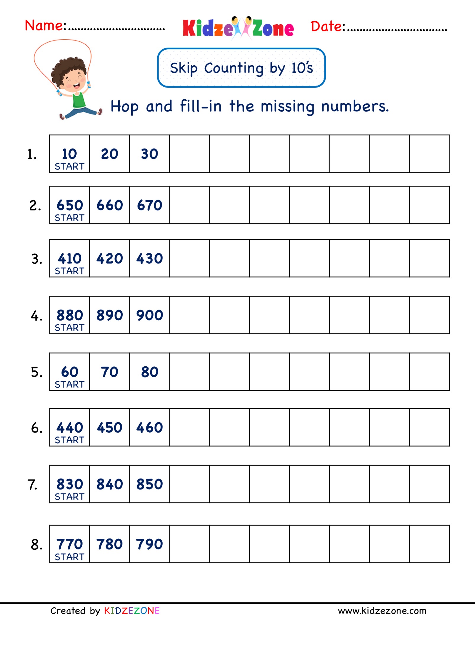 Grade 2 Math Skip Counting by 10 Practice worksheet