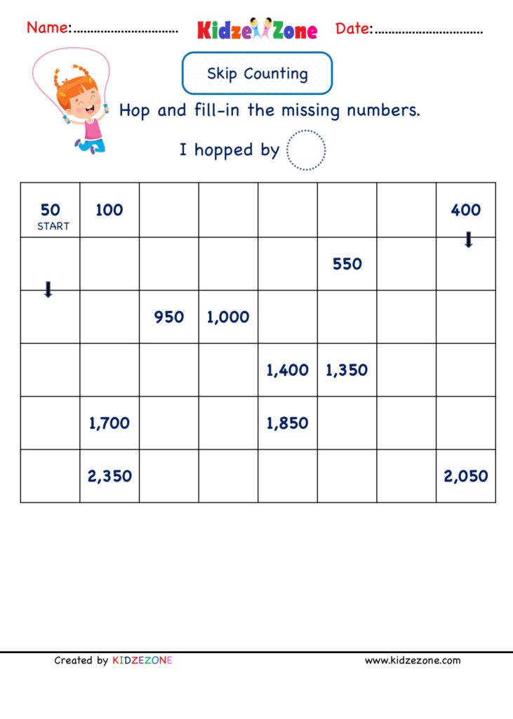 Math Number worksheet - Skip Counting by 50