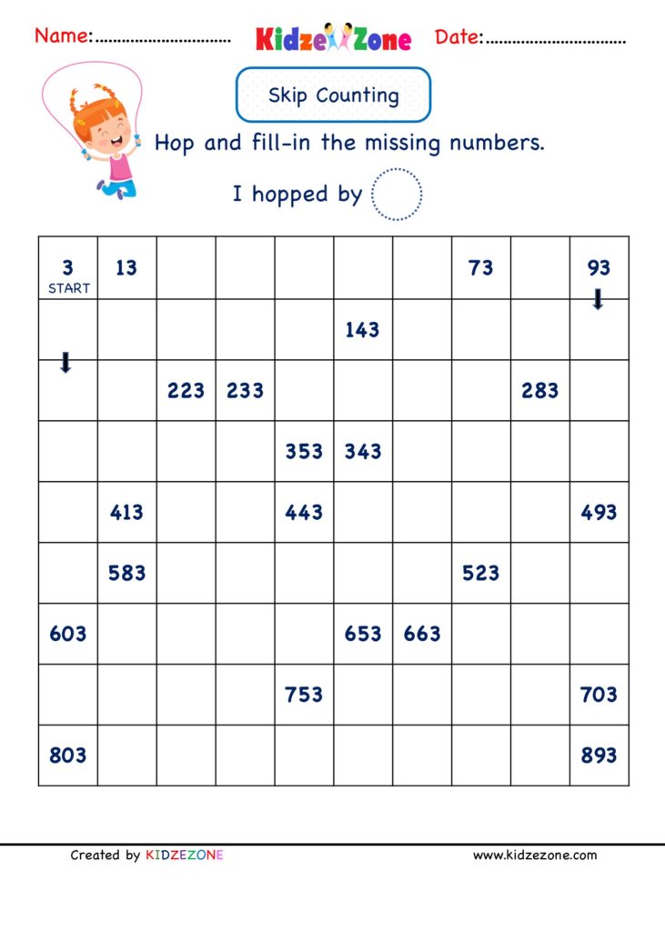 Math Practice worksheet Skip Counting by 10