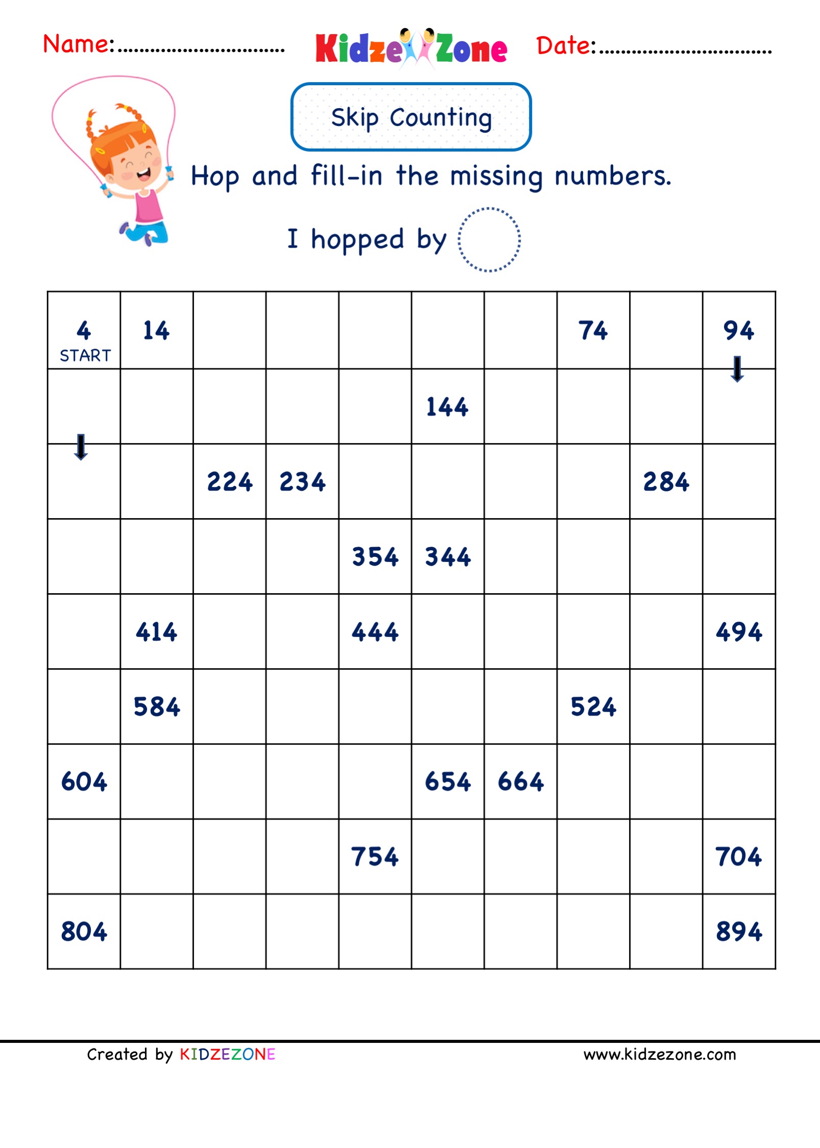 Skip Counting by 20 Math Number worksheet, range 20 to 8920 Regarding Counting By 10s Worksheet