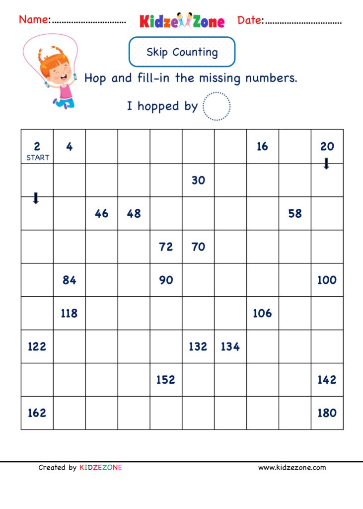 Math Number - Skip Counting by 2 Worksheets