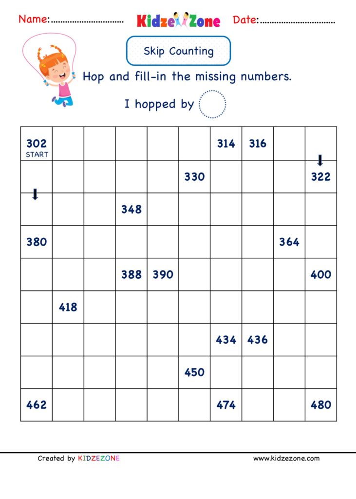 Math Number - Skip Counting by 2 Worksheets (302 to 480)