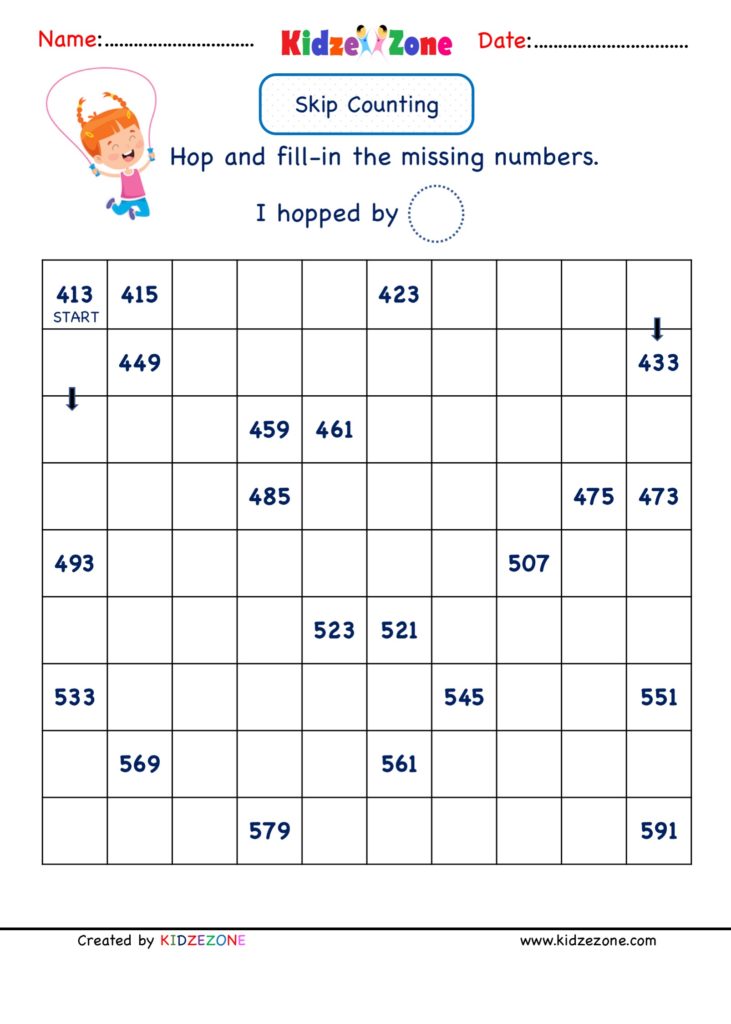 Math Number Worksheets - Skip Counting by 2 (413 to 591)