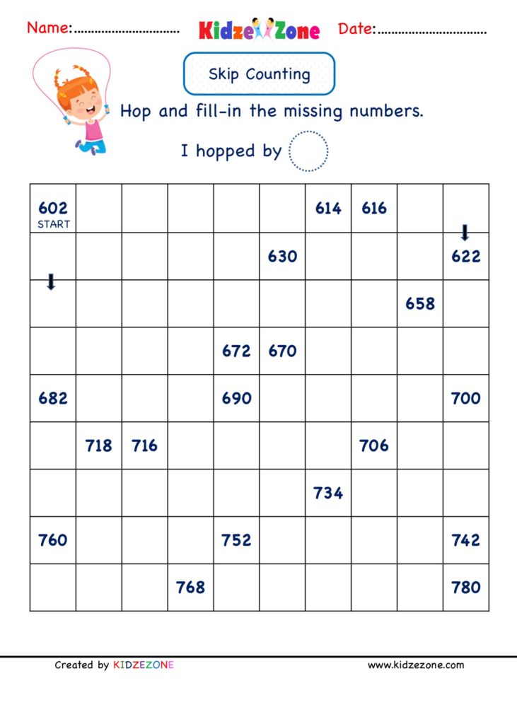 Math Number Worksheets - Skip Counting by 2 (602 to 780)