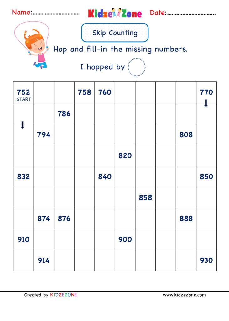 Math Number - Skip Counting by 2 Worksheets (752 to 930)