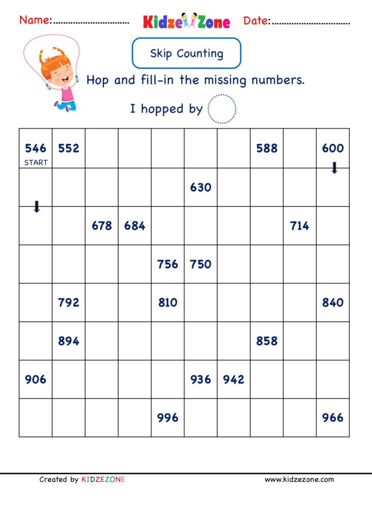 SKIP COUNTING BY 6, number range 546 TO 966