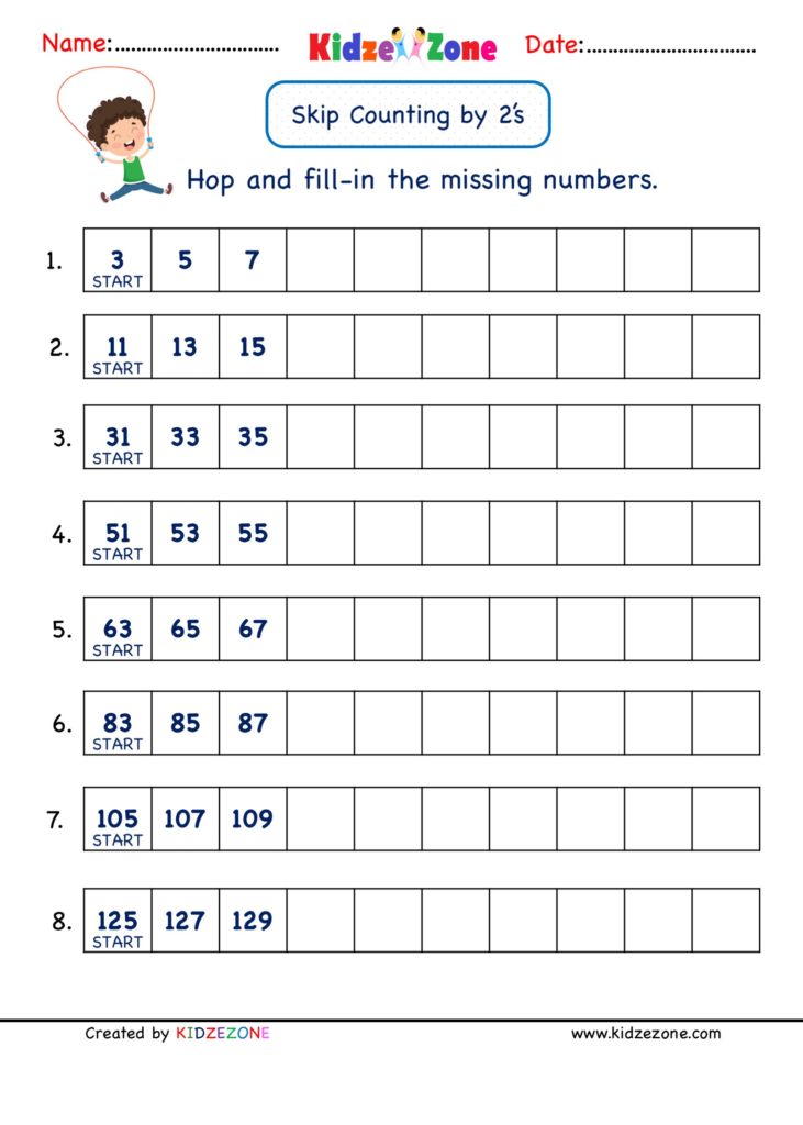 Math Number Practice Worksheets - Skip Counting by 2