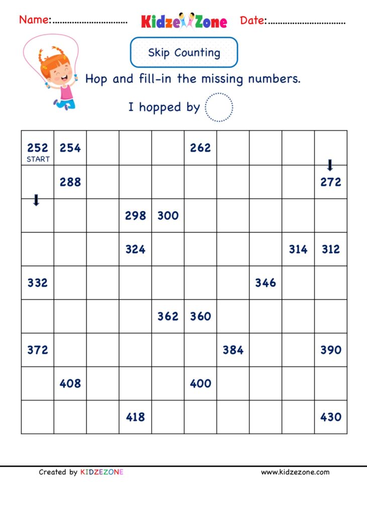 Math Number - Skip Counting by 2 Worksheets (252 to 430)