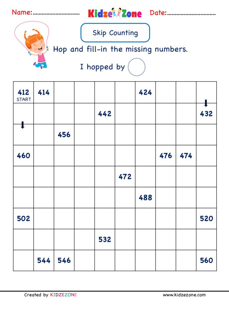 Math Number - Skip Counting by 2 Worksheets (412 to 560)