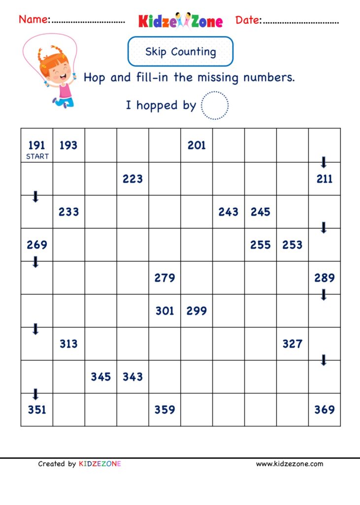 Math Number worksheets - Skip Counting by 2 (191 to 367)