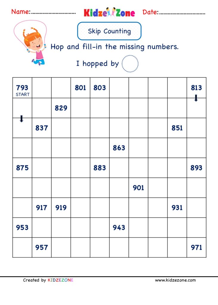 Math Number Worksheets - Skip Counting by 2 (793 to 971)