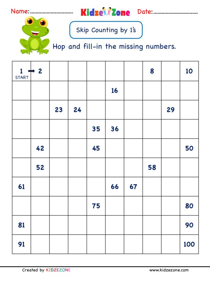 Grade 1 Math Number Worksheet. Skip Counting by 1