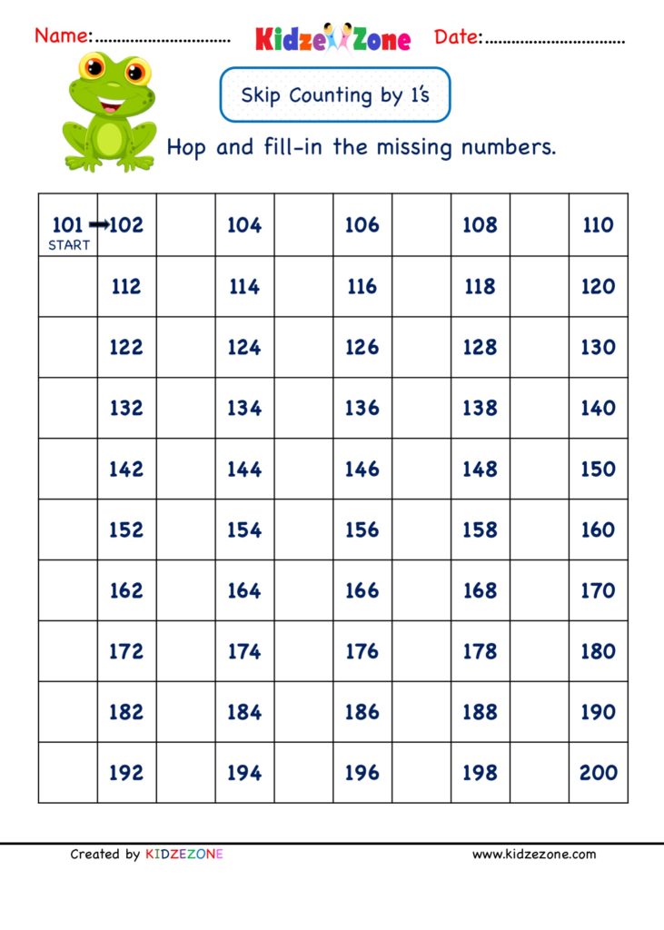 Grade 1 Math Skip counting by 1 worksheet