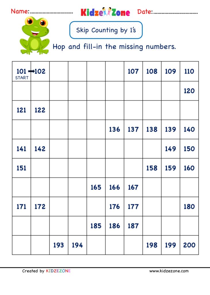 Grade 1 Math Number worksheets - Skip Counting by 1