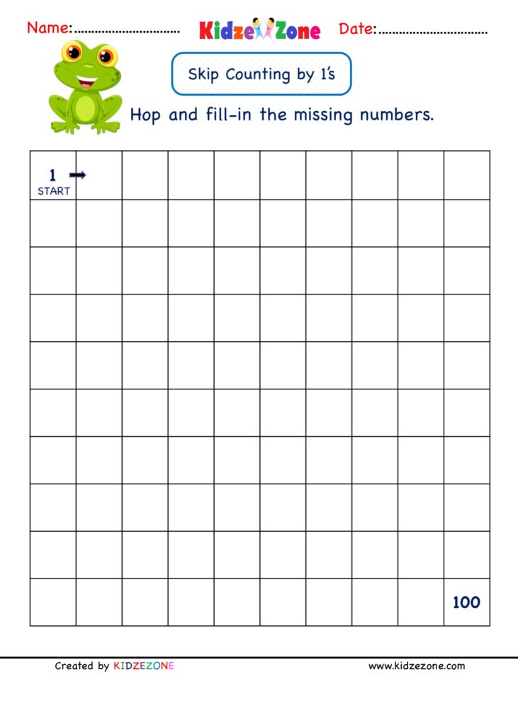Grade 1 Skip Counting by 1, Math Number Worksheet