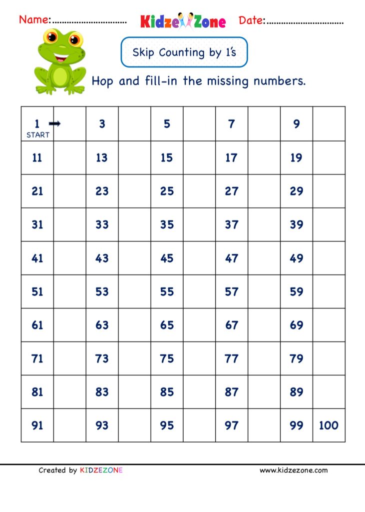 Grade 1 Skip Counting by 1, Math Number Worksheets