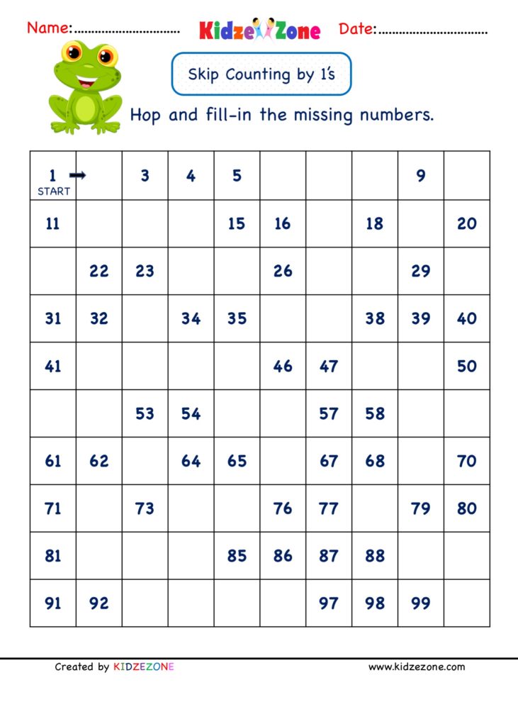 Math Number Worksheet Grade 1 Skip Counting by 1