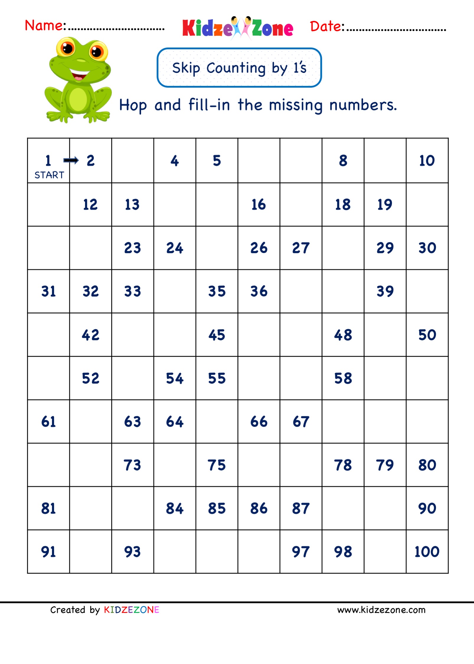 Skipping Numbers Worksheets For Grade 1