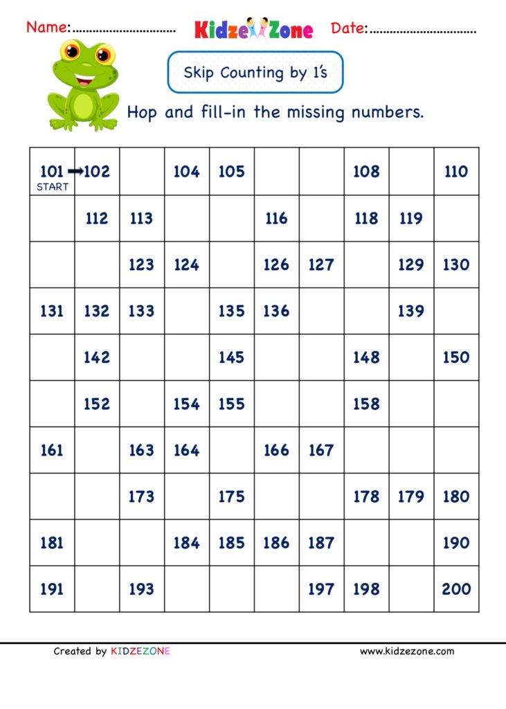 Grade 1 Skip Counting by 1 Math Number Worksheet