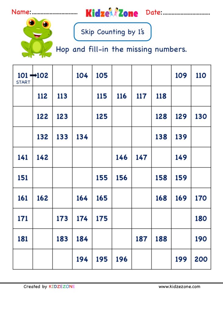 Grade 1 Skip Counting by 1 Math Number Worksheets