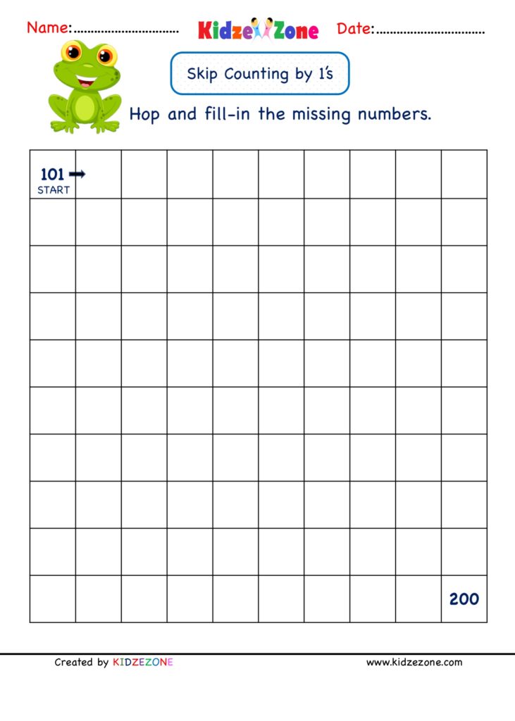 Grade 1 Skip Counting by 1 worksheet, from 101 to 200