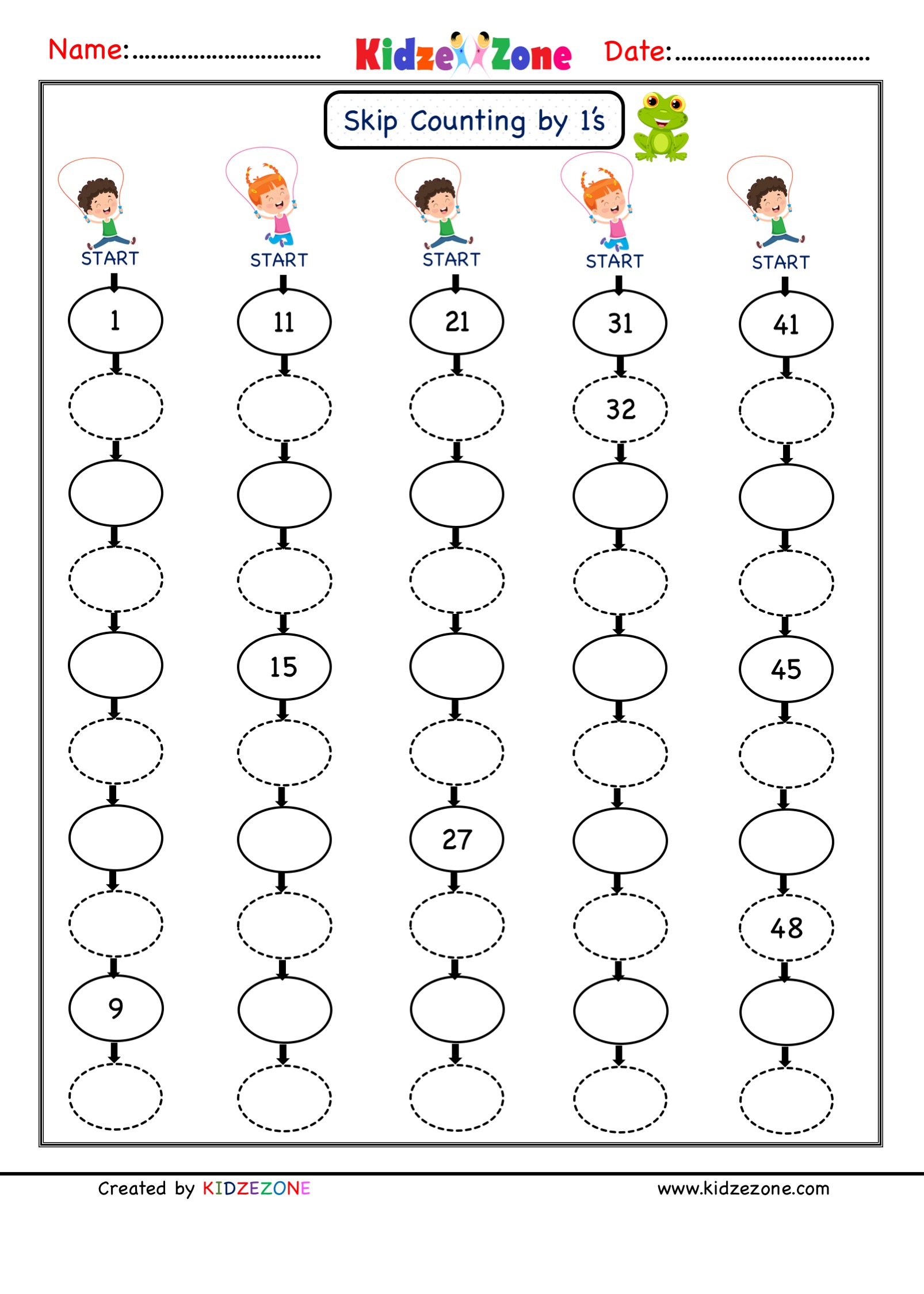 Grade 1 Math Number Worksheets Skip Counting By 1 Practice 21
