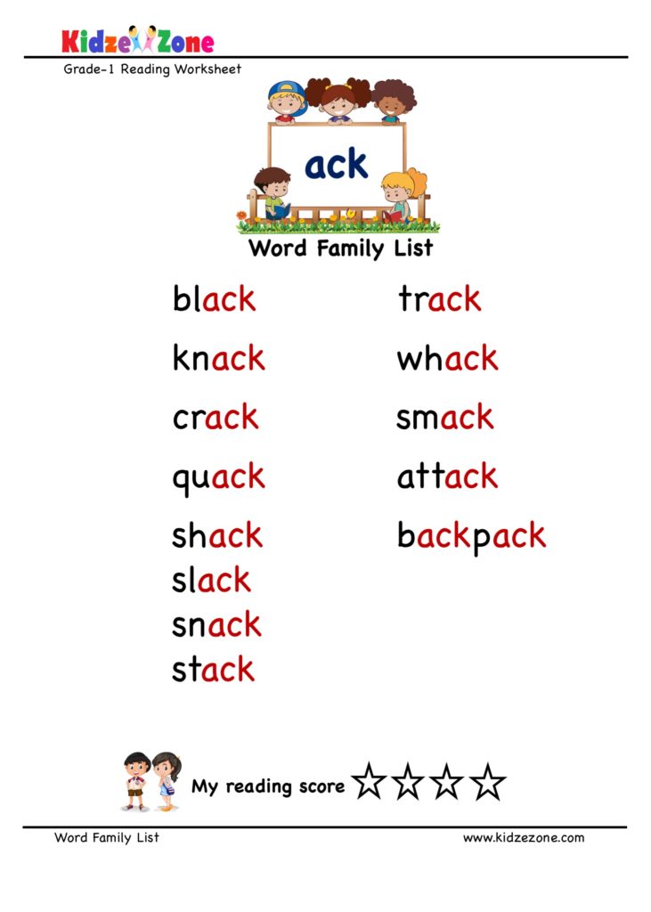 ack word family word list worksheet