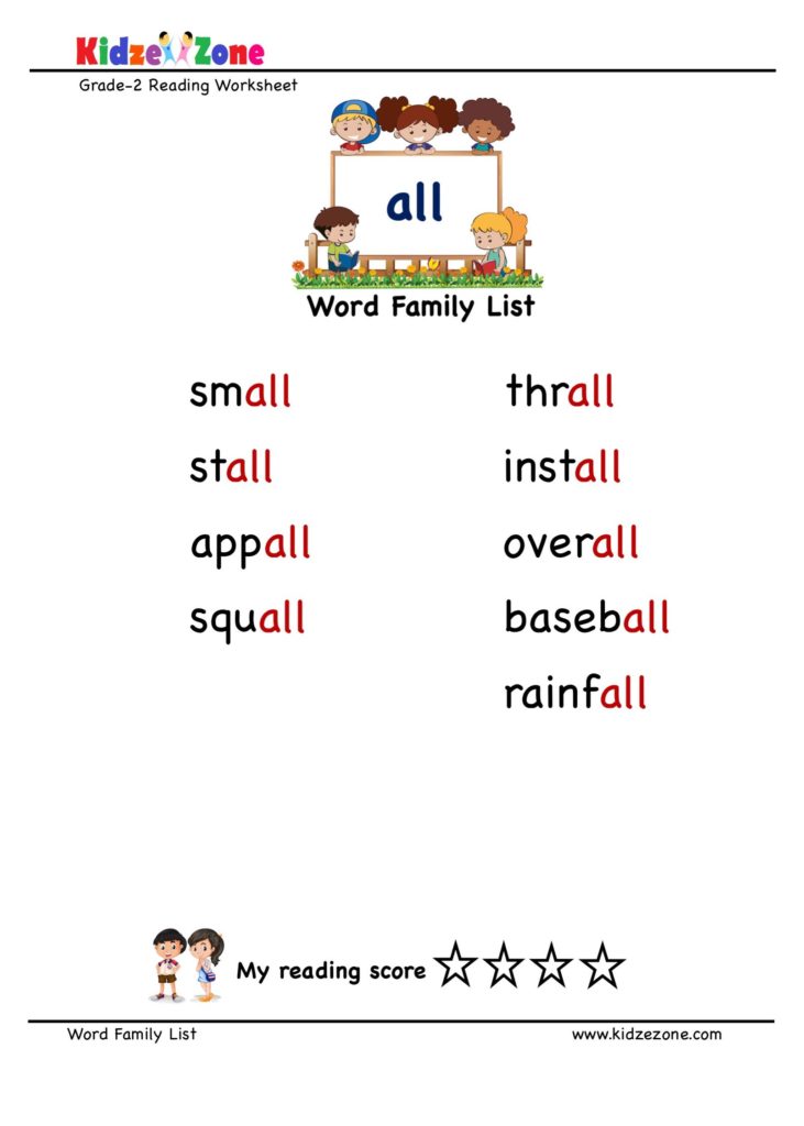 “all” Word Family word list  Grade 2