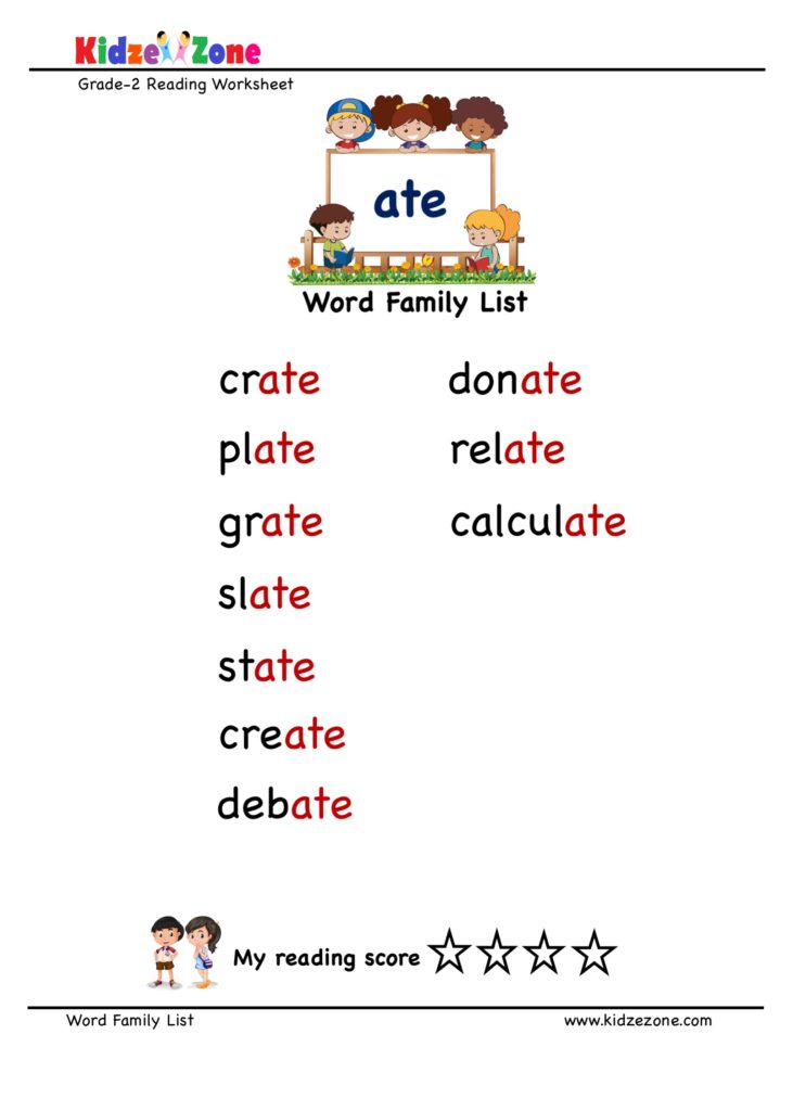 “ate” Word Family word list for 2nd Grade
