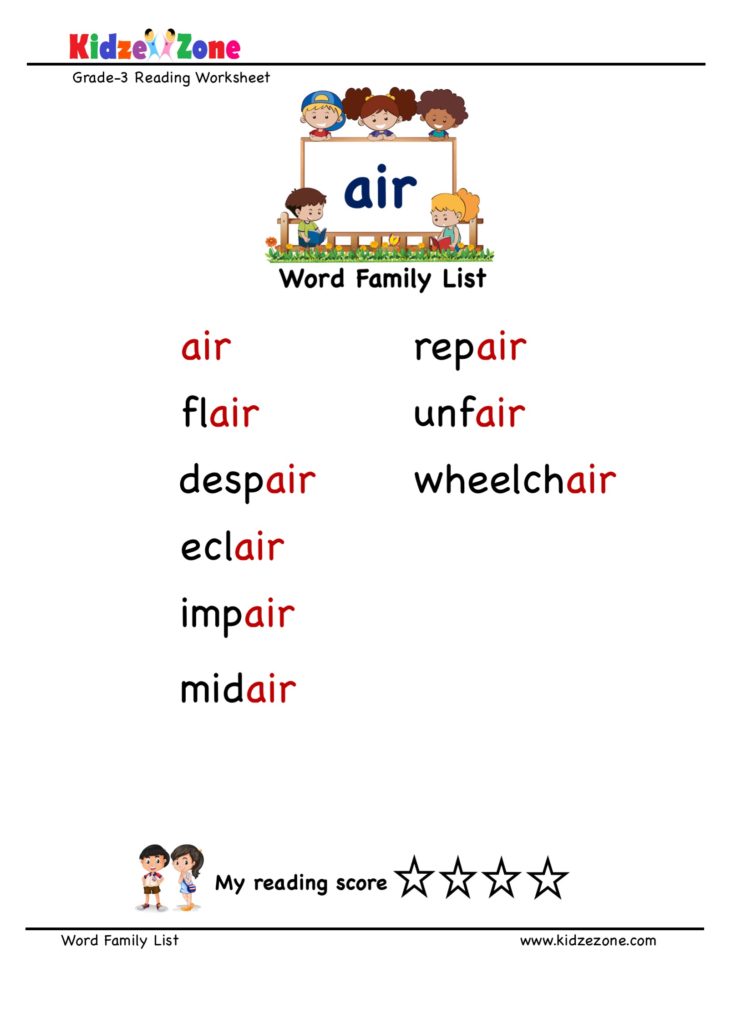 air word family word list worksheet