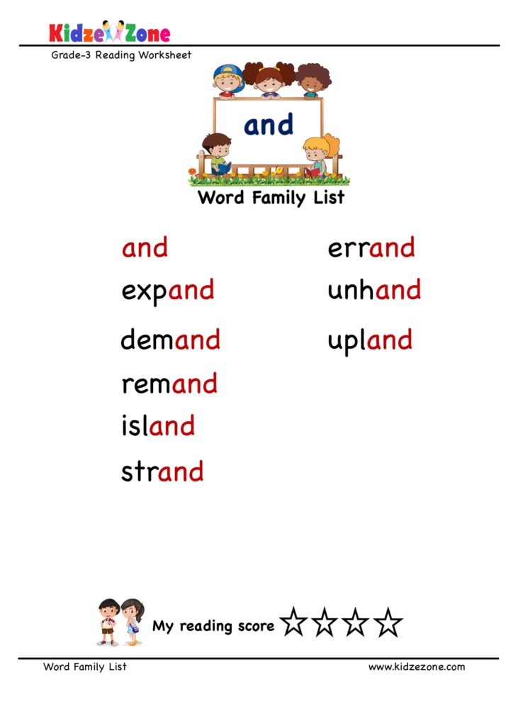 and word family word list worksheet