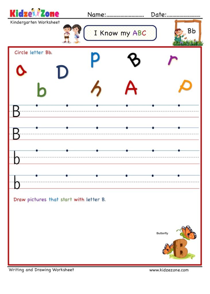 Kindergarten Letter B Writing worksheets