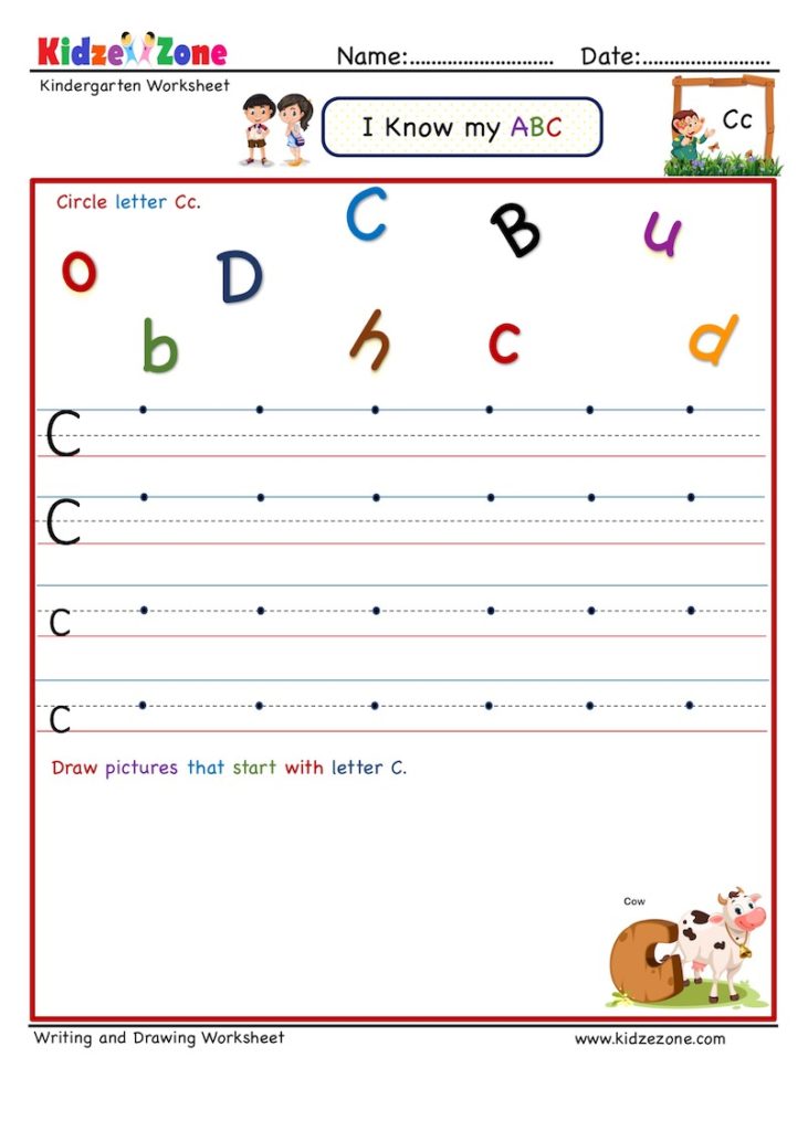 Kindergarten Letter C Writing worksheets