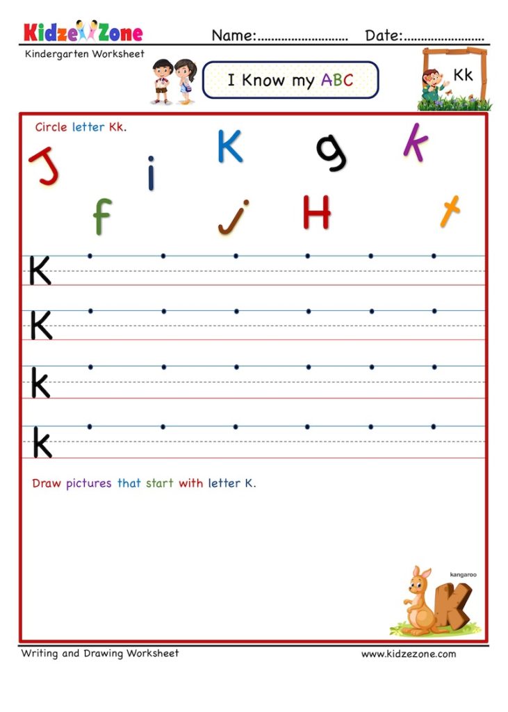 Kindergarten Letter K Writing worksheets