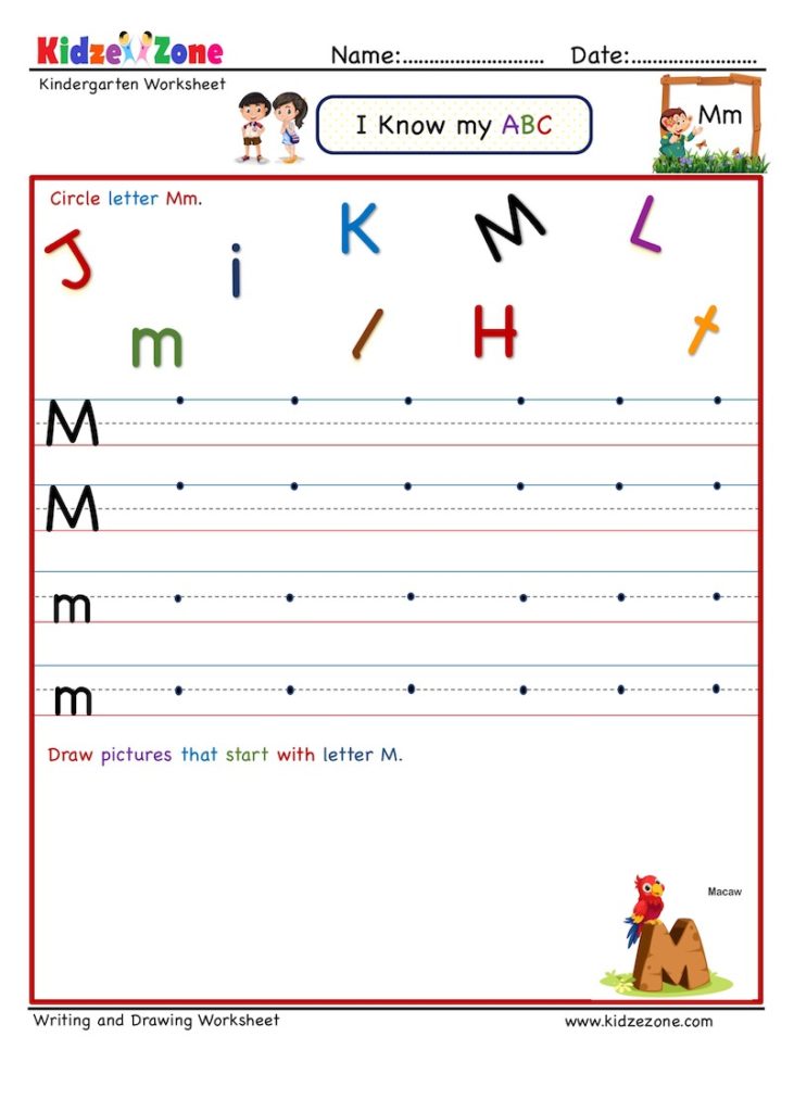 Kindergarten Letter M Writing worksheet