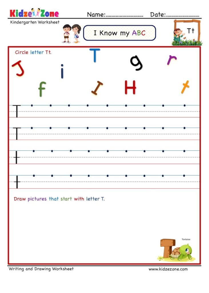 Kindergarten Letter T Writing worksheet