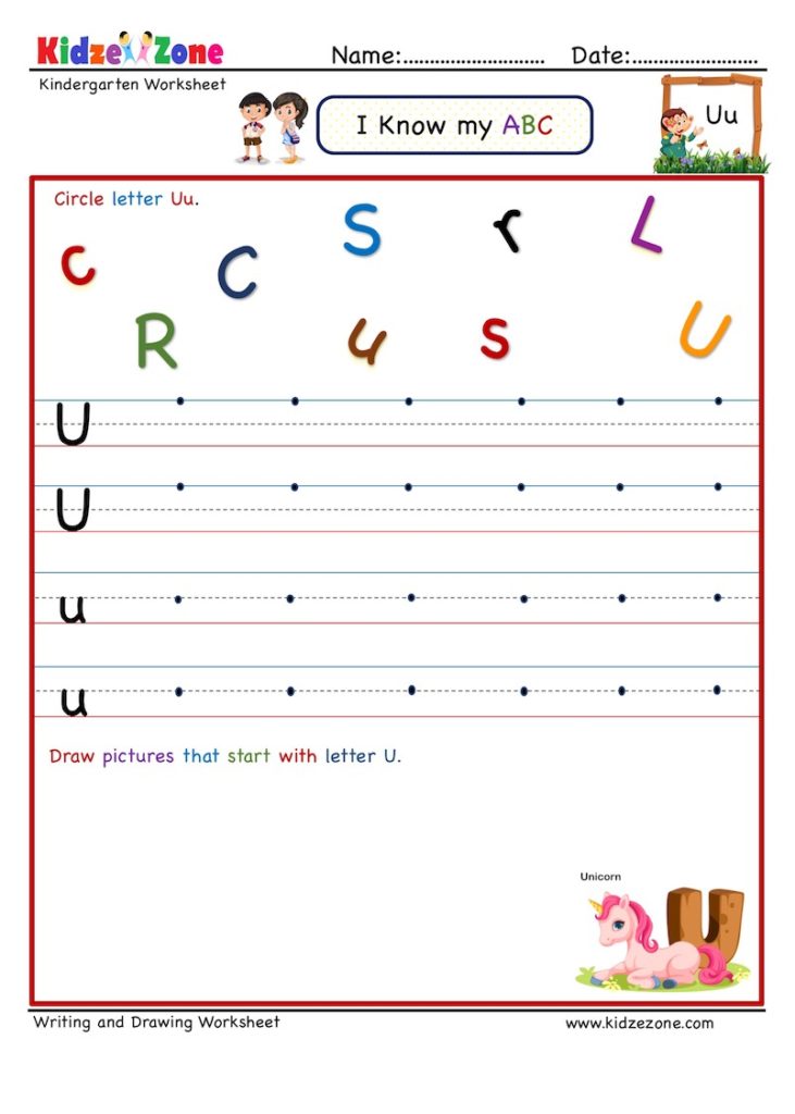 kindergarten letter writing worksheets letter u