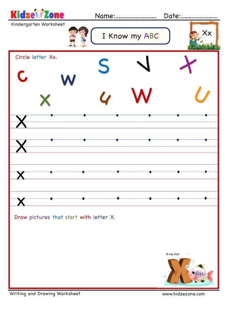 Letter X activity and Writing worksheet