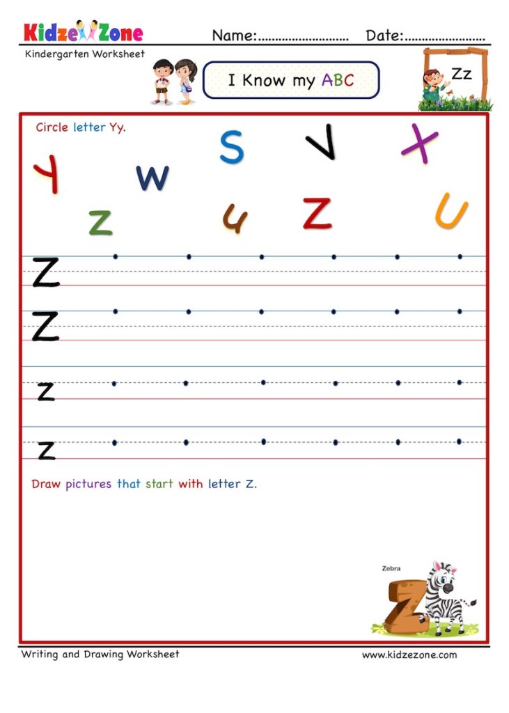 Kindergarten Letter Z Writing worksheet