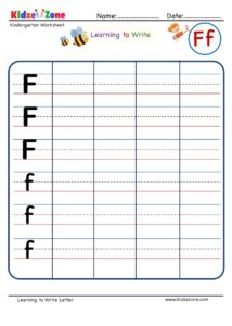 Kindergarten Letter Writing in Lines Worksheet - Letter F