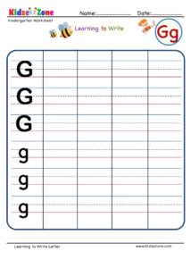 Kindergarten Letter Writing in Lines Worksheet - Letter G