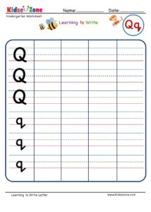 Kindergarten Letter Writing in Lines Worksheet - Letter Q