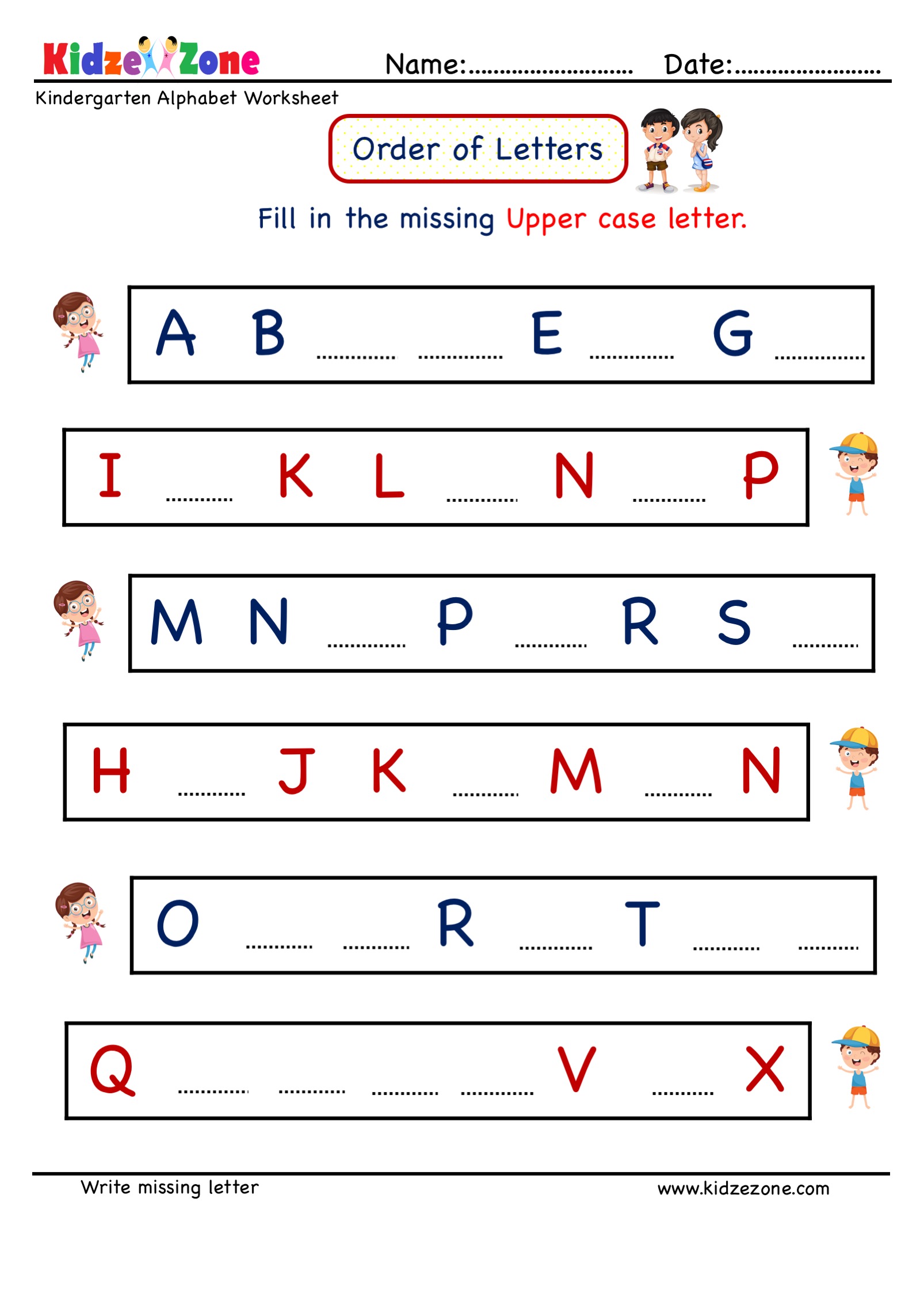 Kindergarten A To Z Missing Letter Worksheets Kidzezone