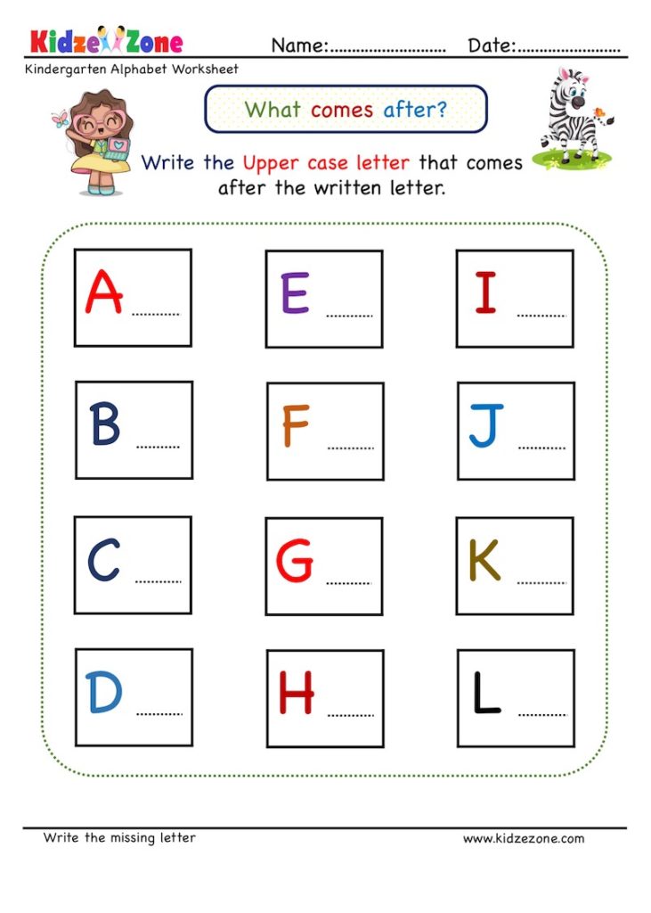 Kindergarten Missing Letter Worksheet - What Comes After