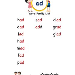 Kindergarten ad Word Family words list